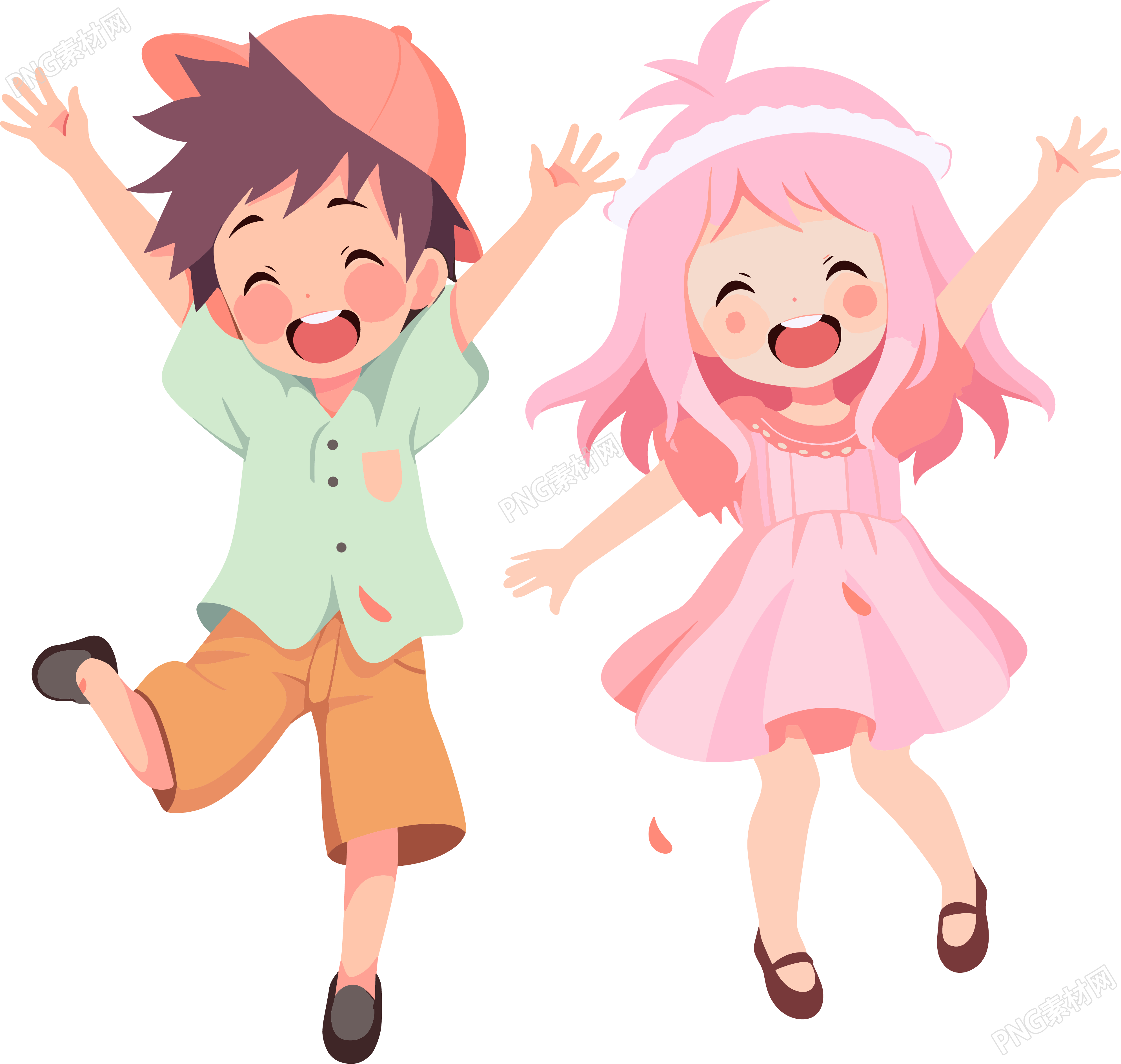 男孩女孩卡通插图