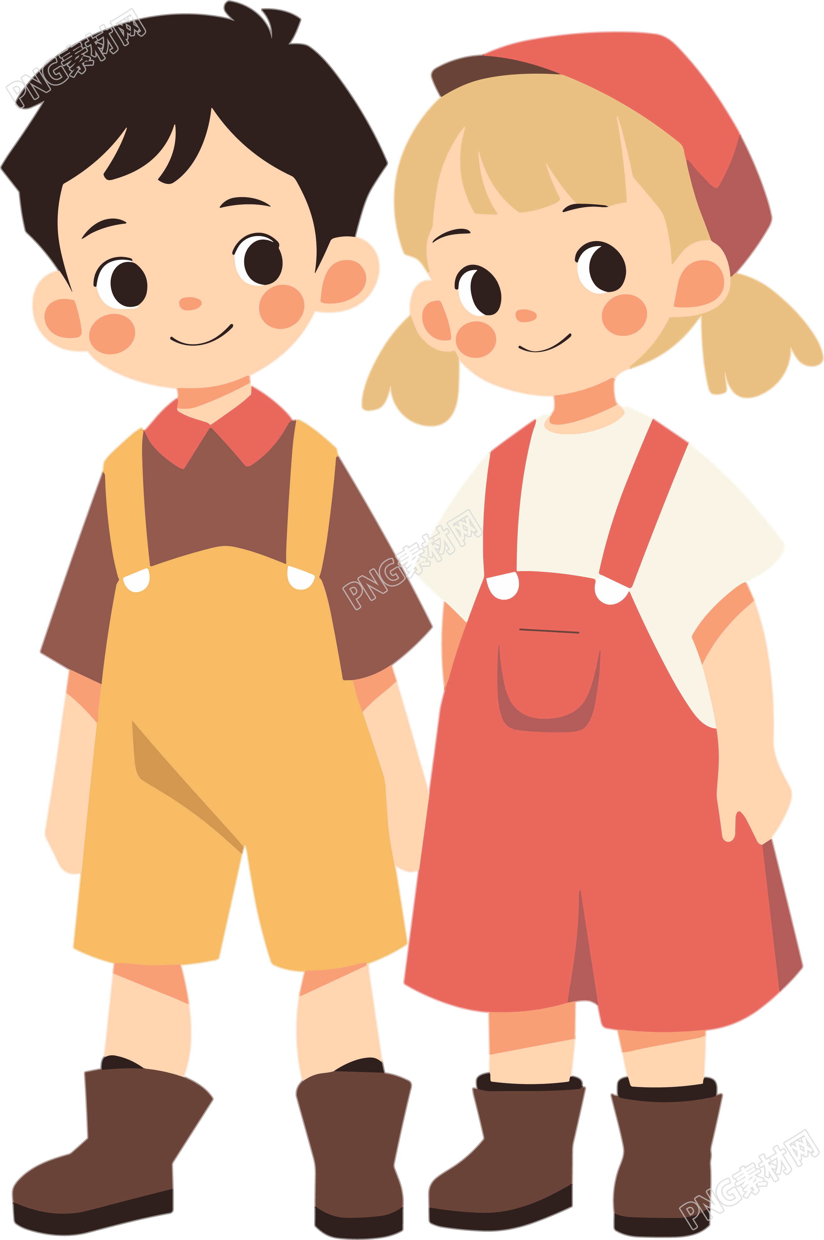 男孩女孩卡通插画