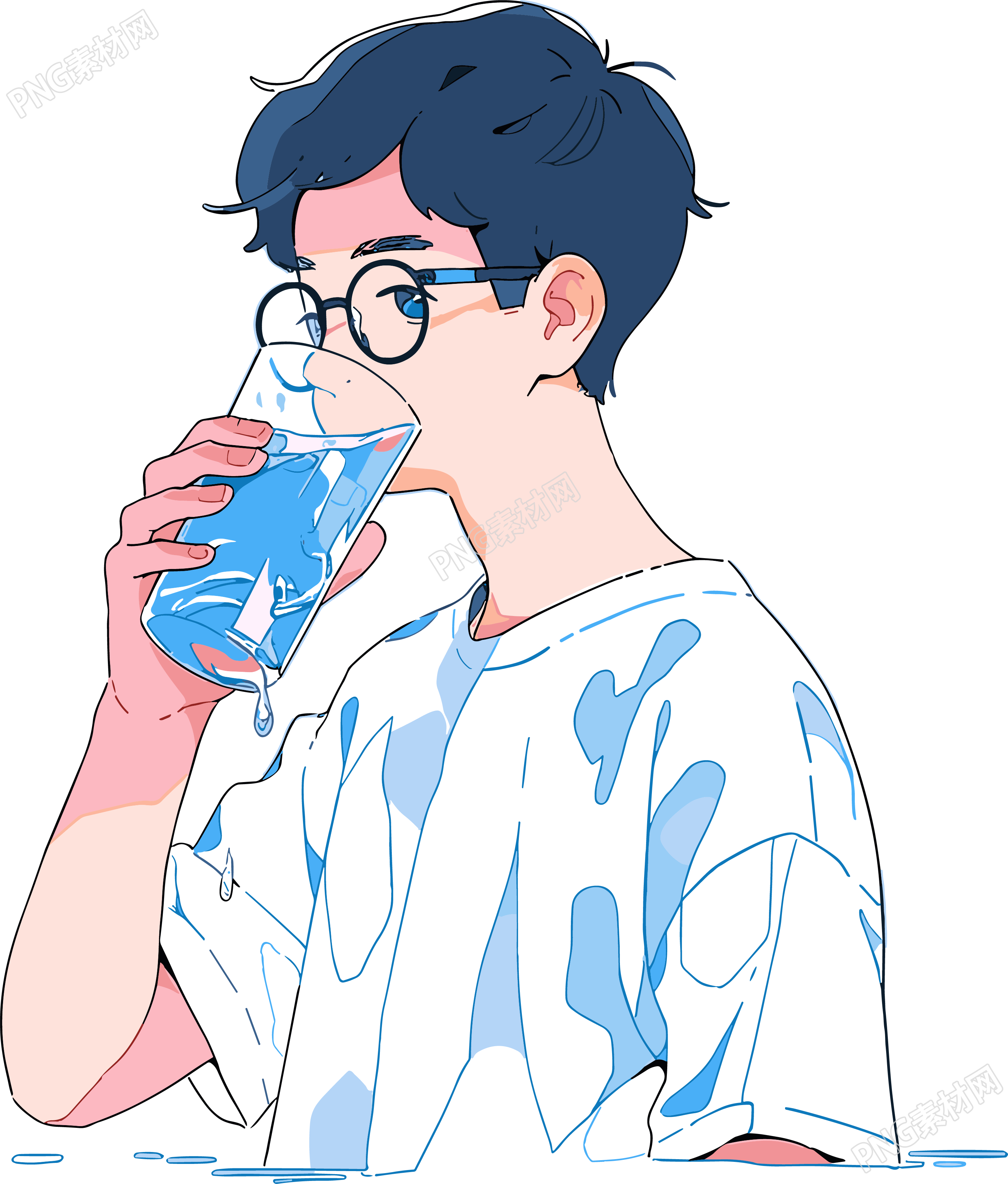 拿水杯的男生插画设计元素
