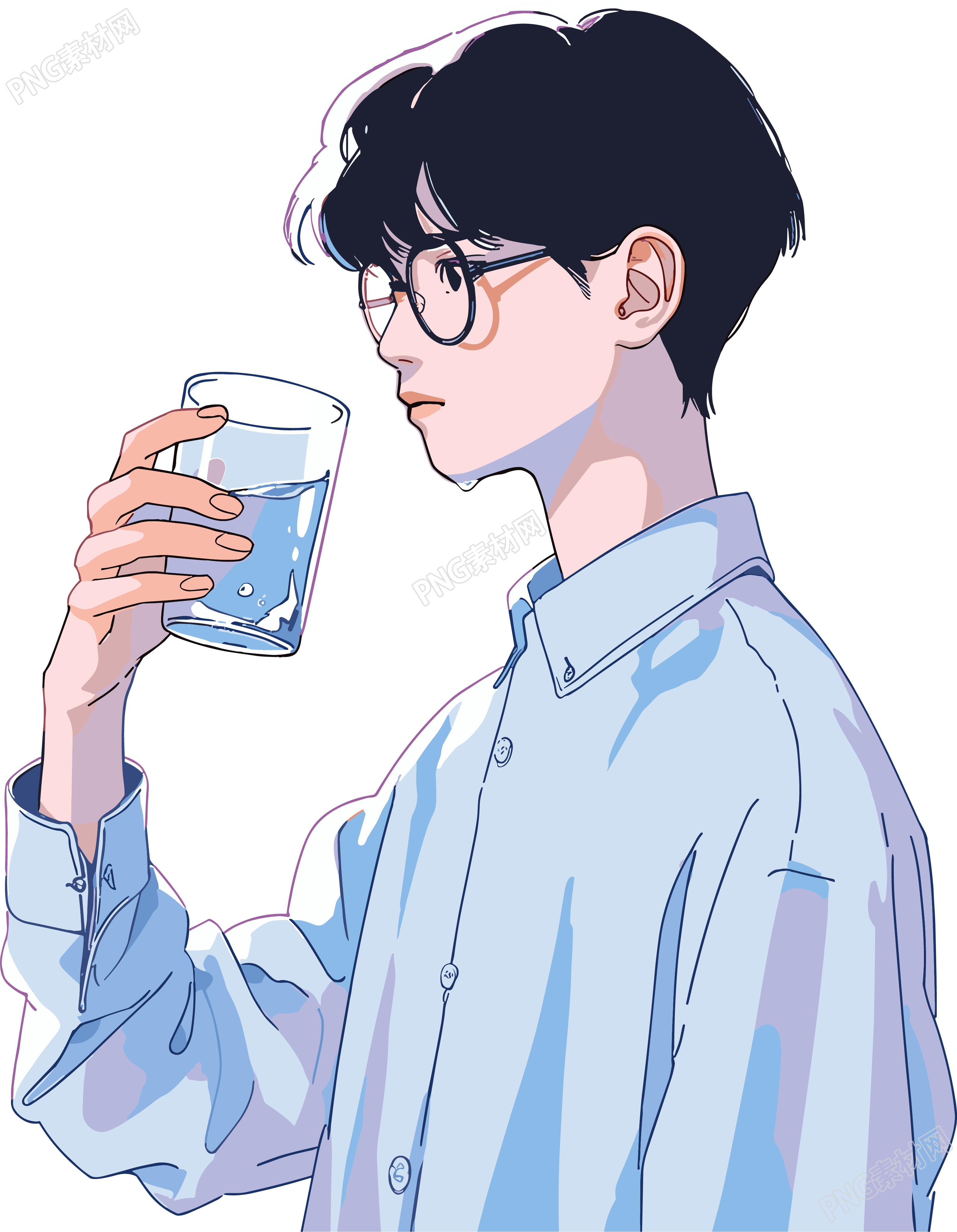拿水杯的男生可商用插画