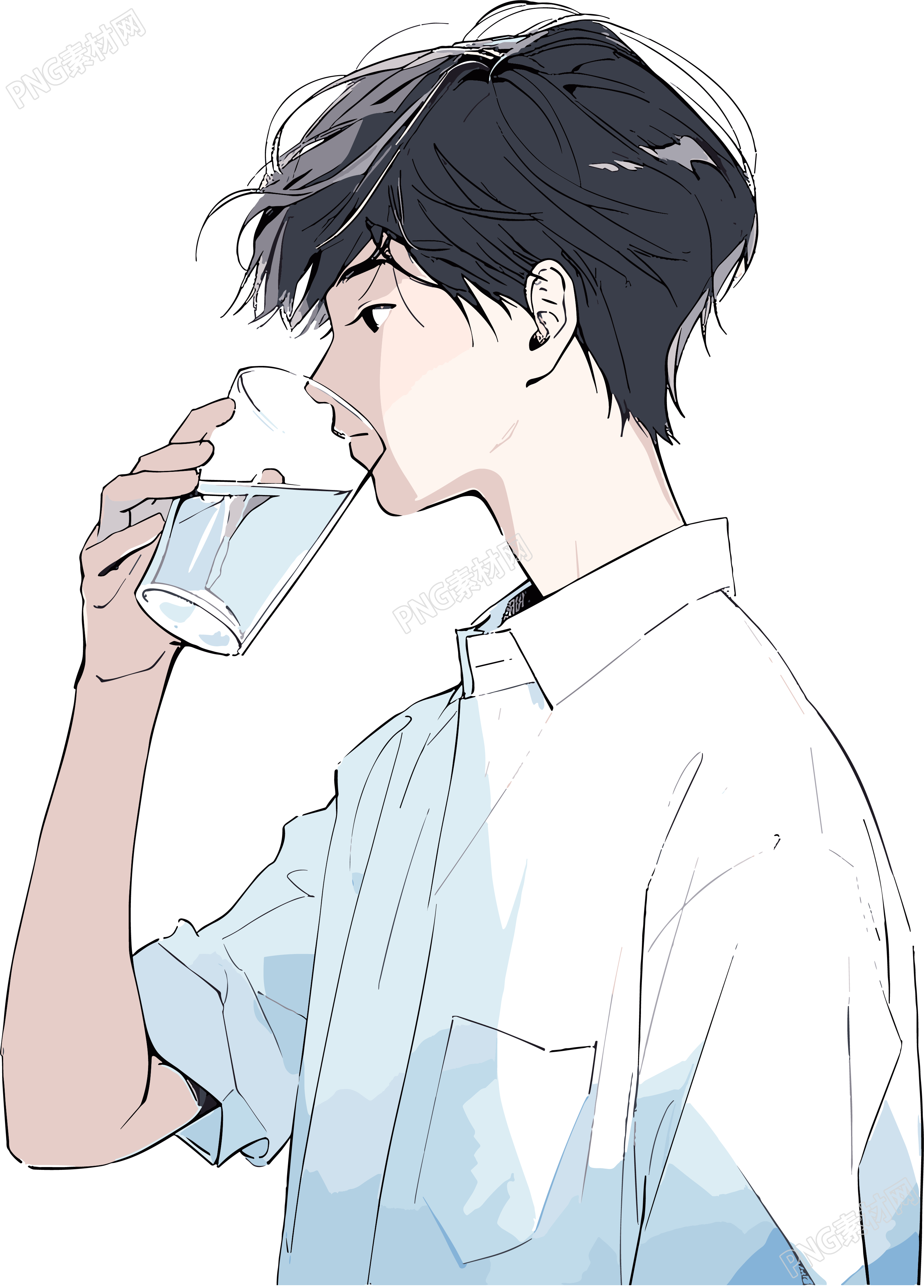 拿水杯的男生简约插画