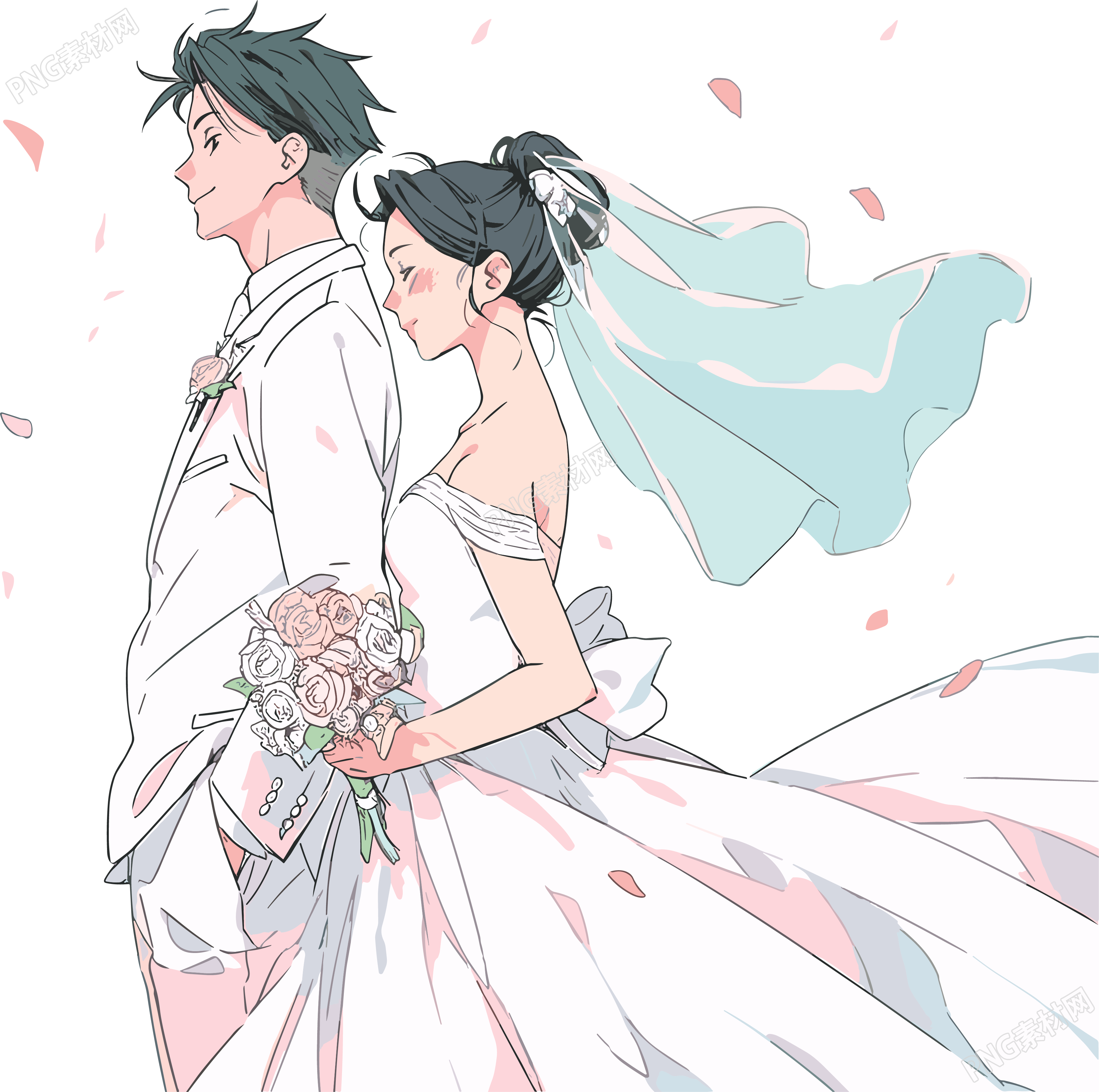 婚礼新人插画素材
