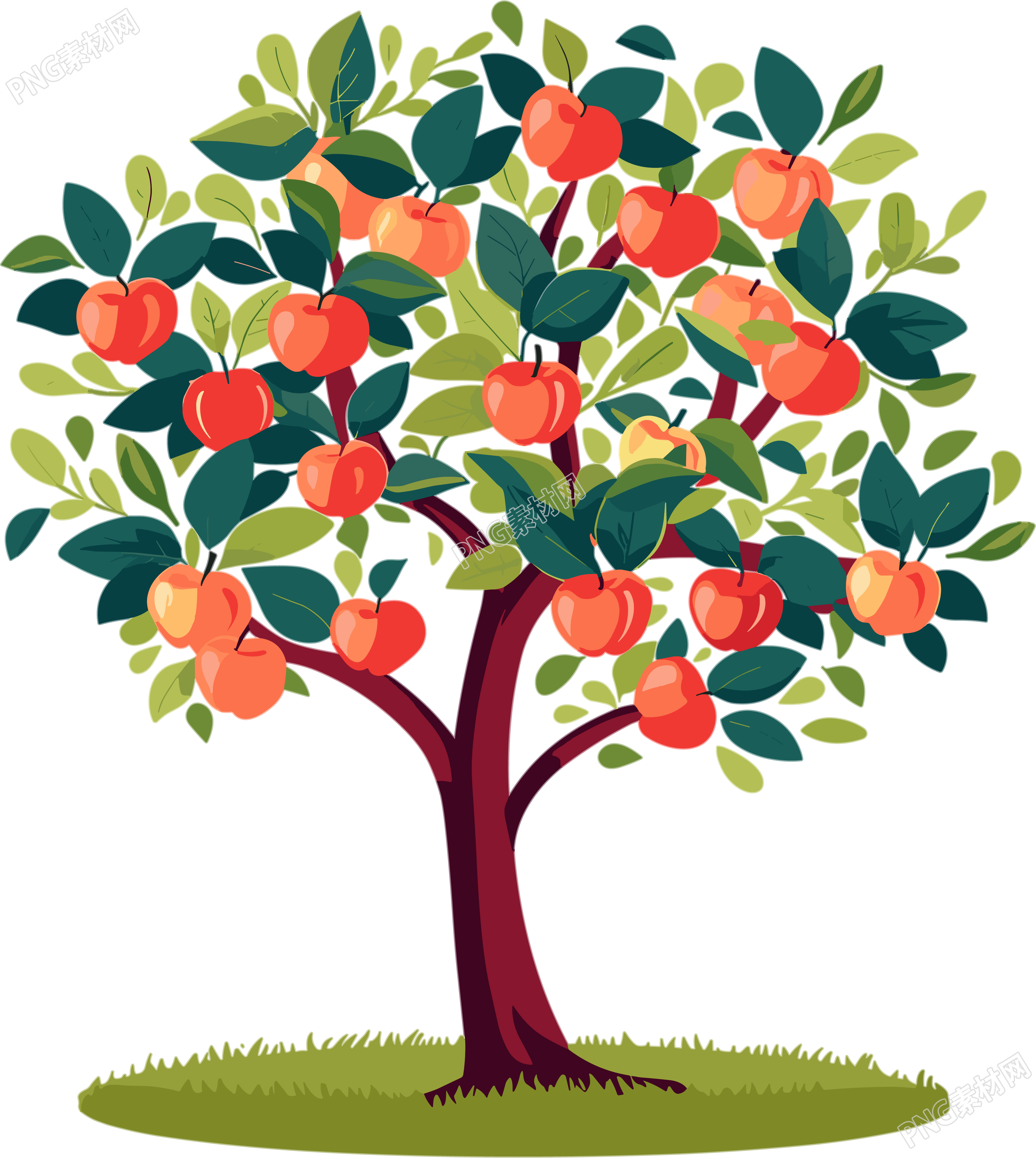 卡通苹果树平面插画