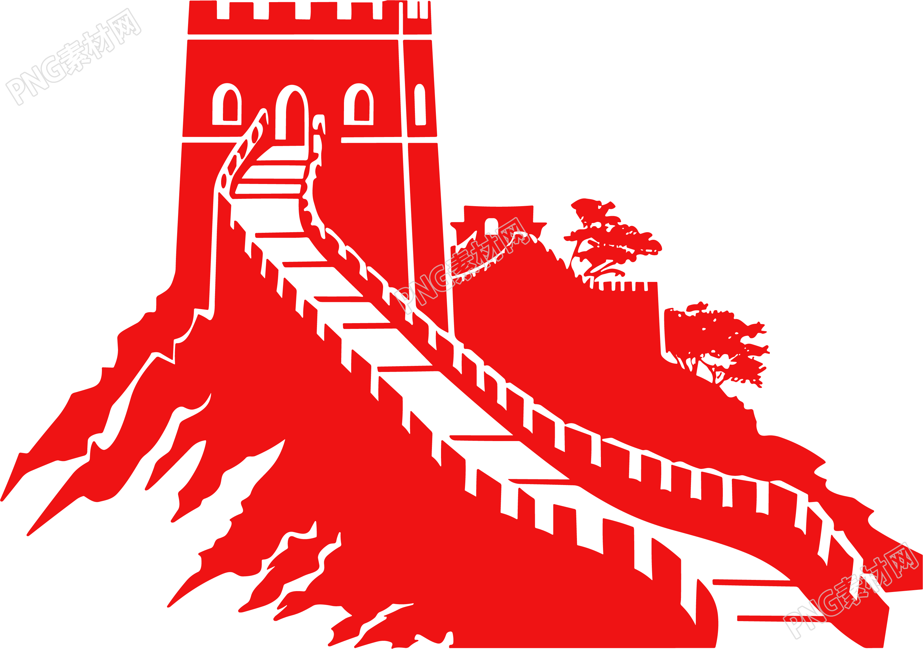 红色长城剪影背景透明素材