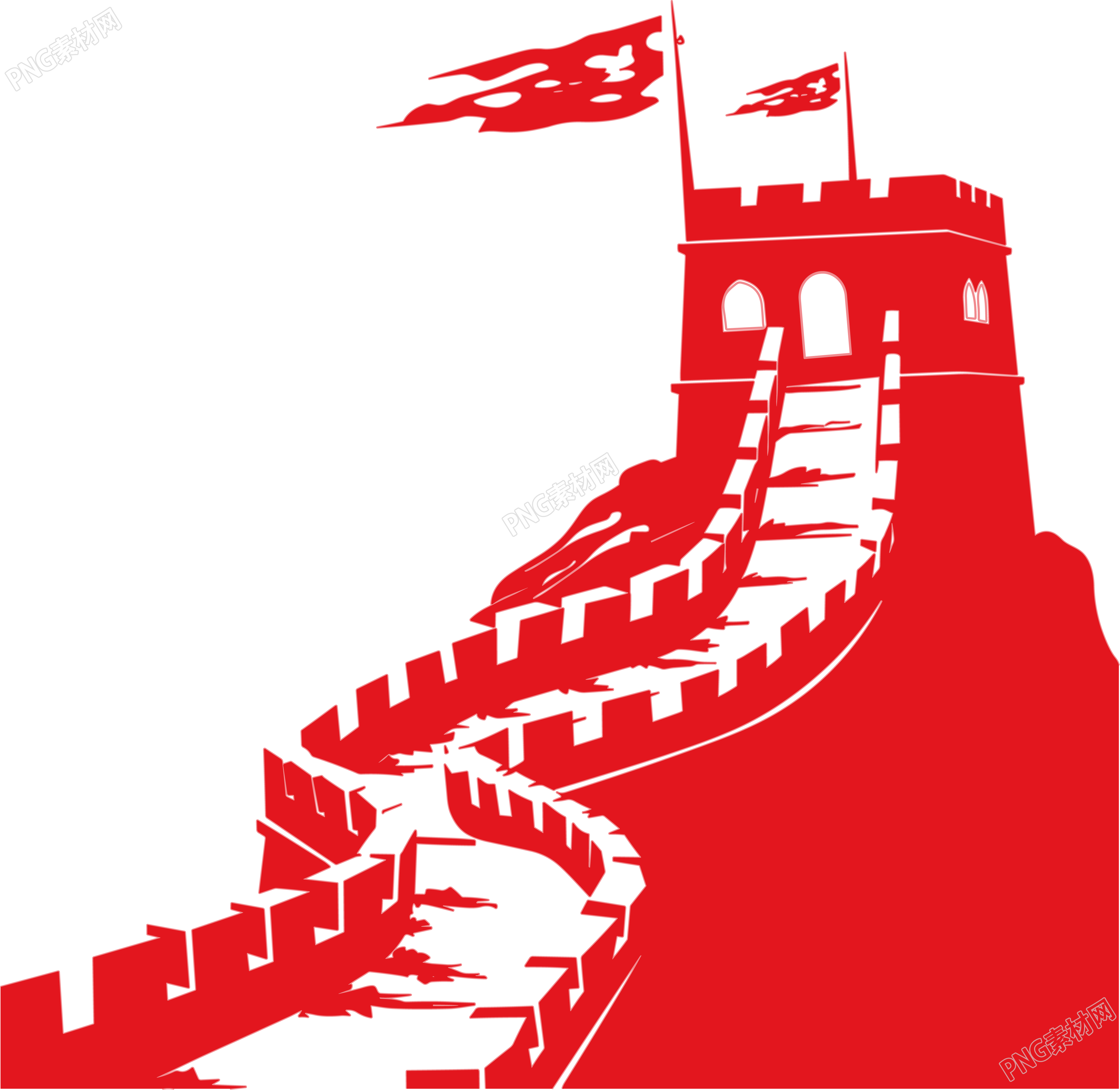 红色长城剪影商业插画