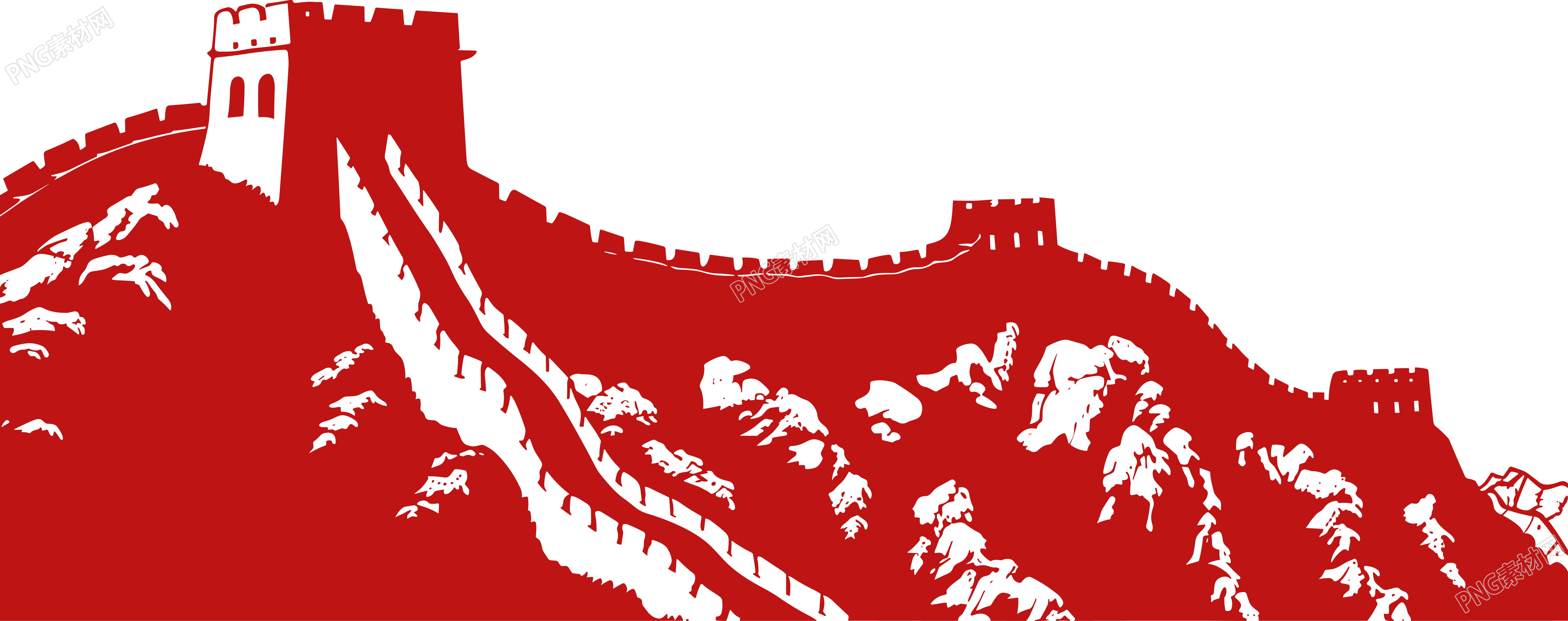 红色长城剪影创意设计素材
