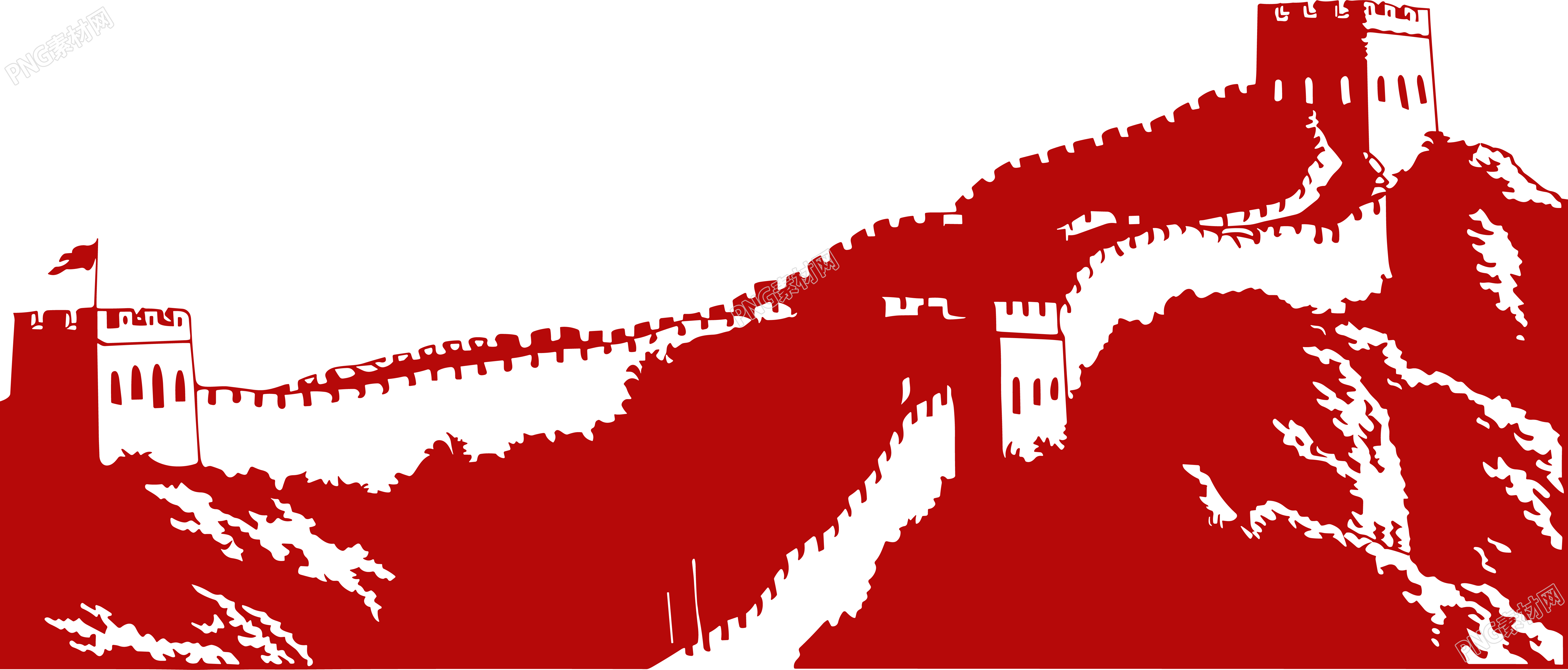 红色长城剪影插图