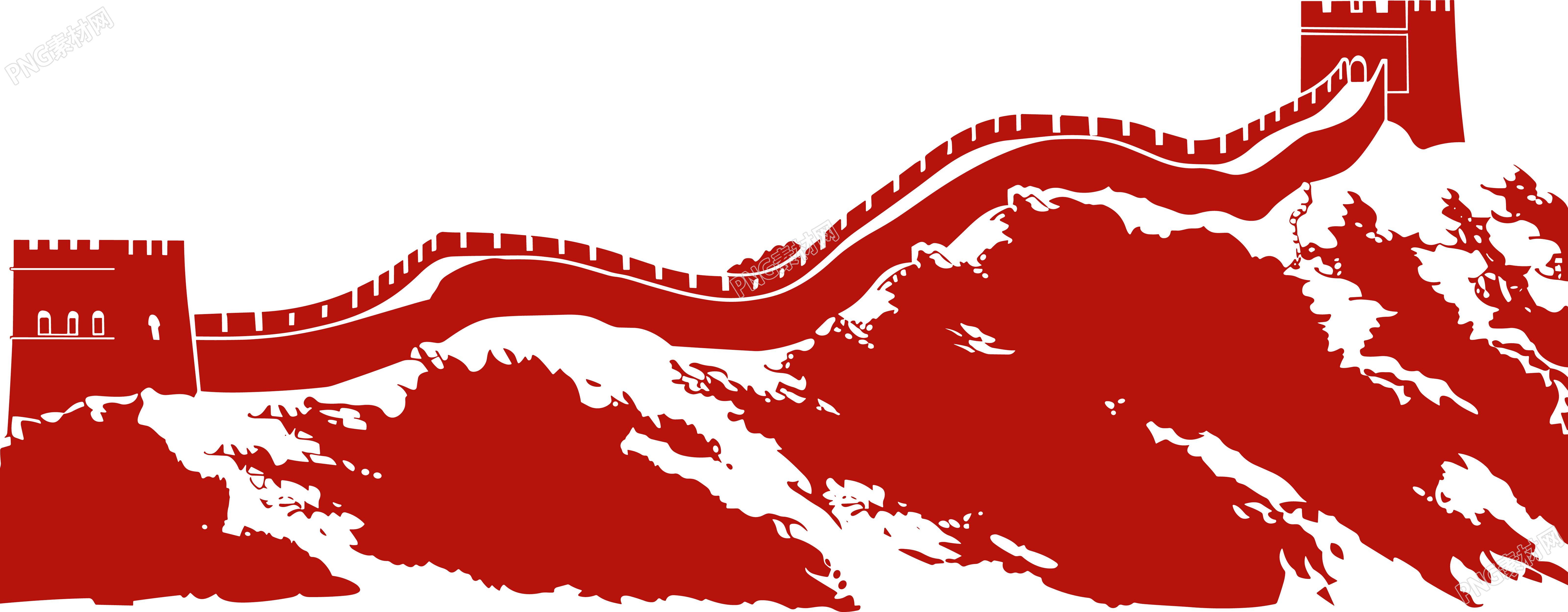 红色长城剪影插画