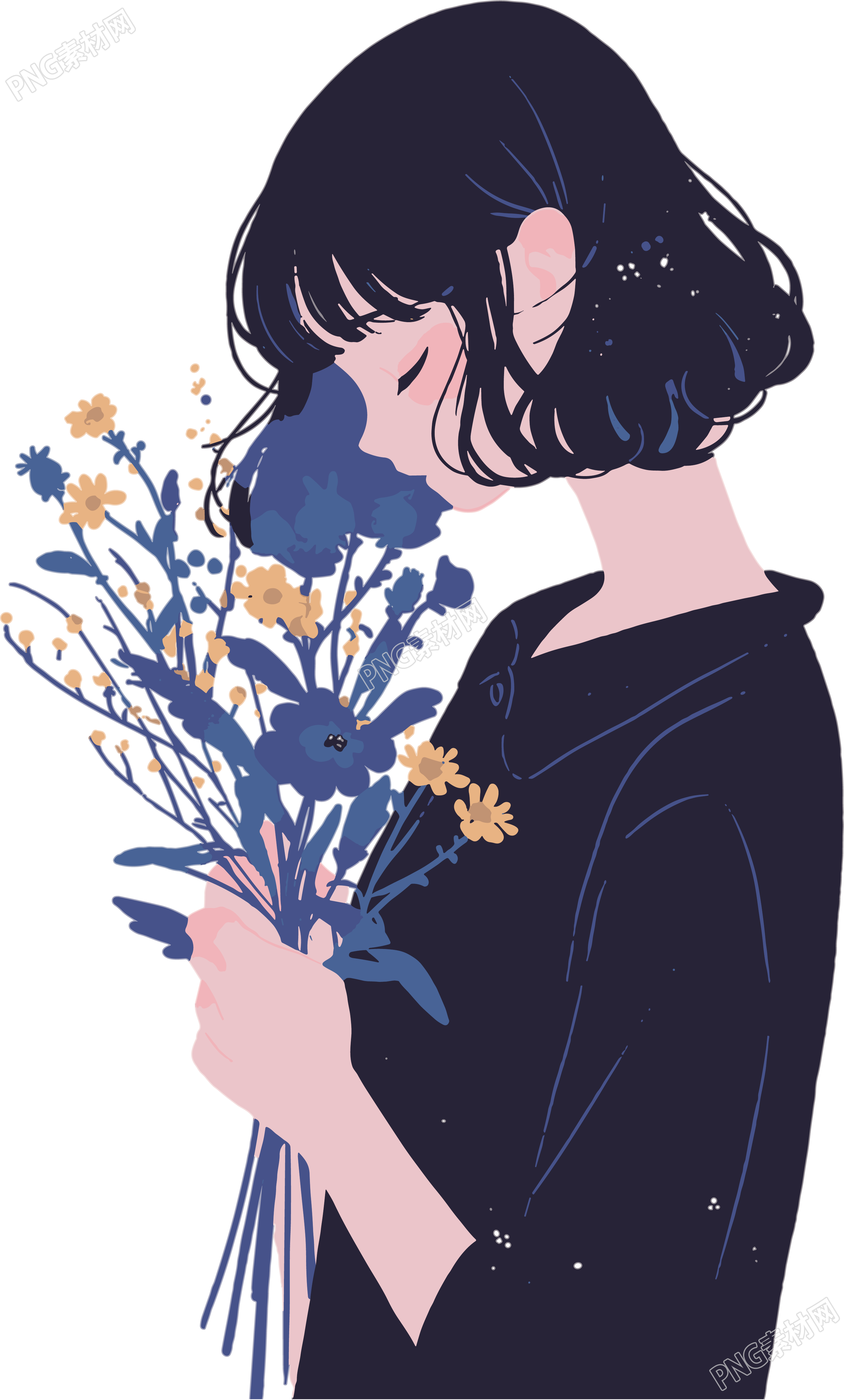 抱着花的女生元素