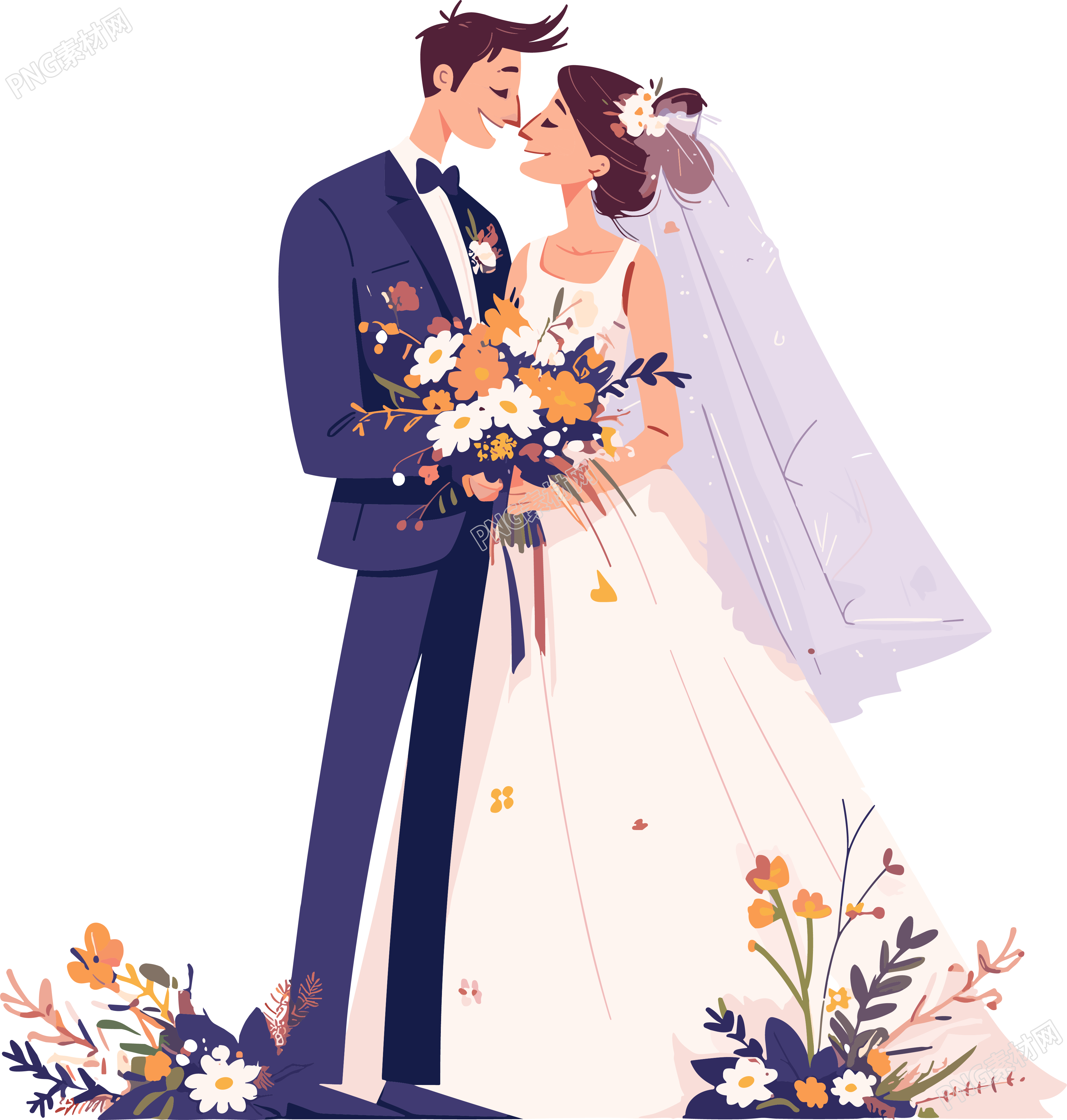 新婚夫妇卡通插画