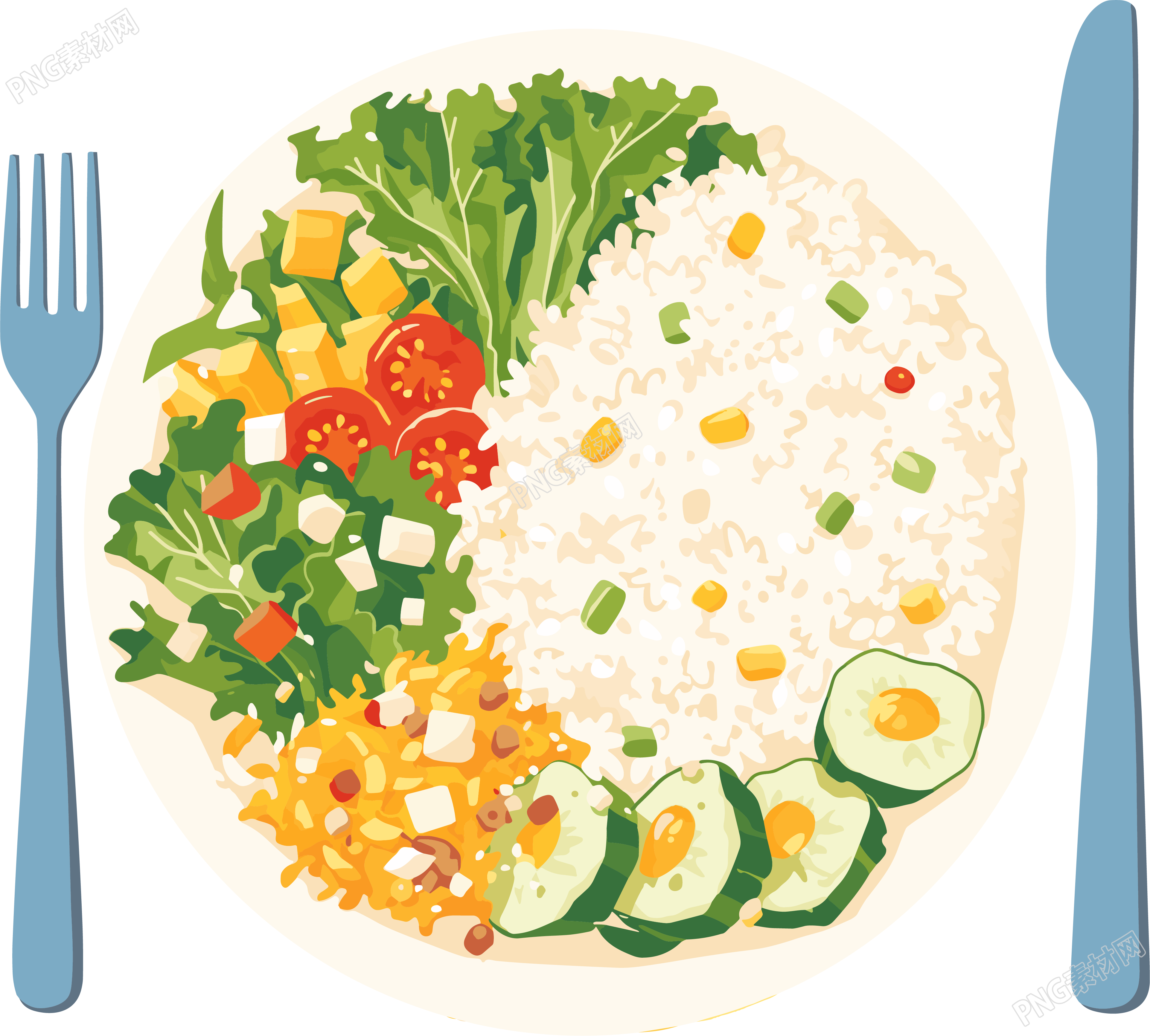 营养餐蛋炒饭插画