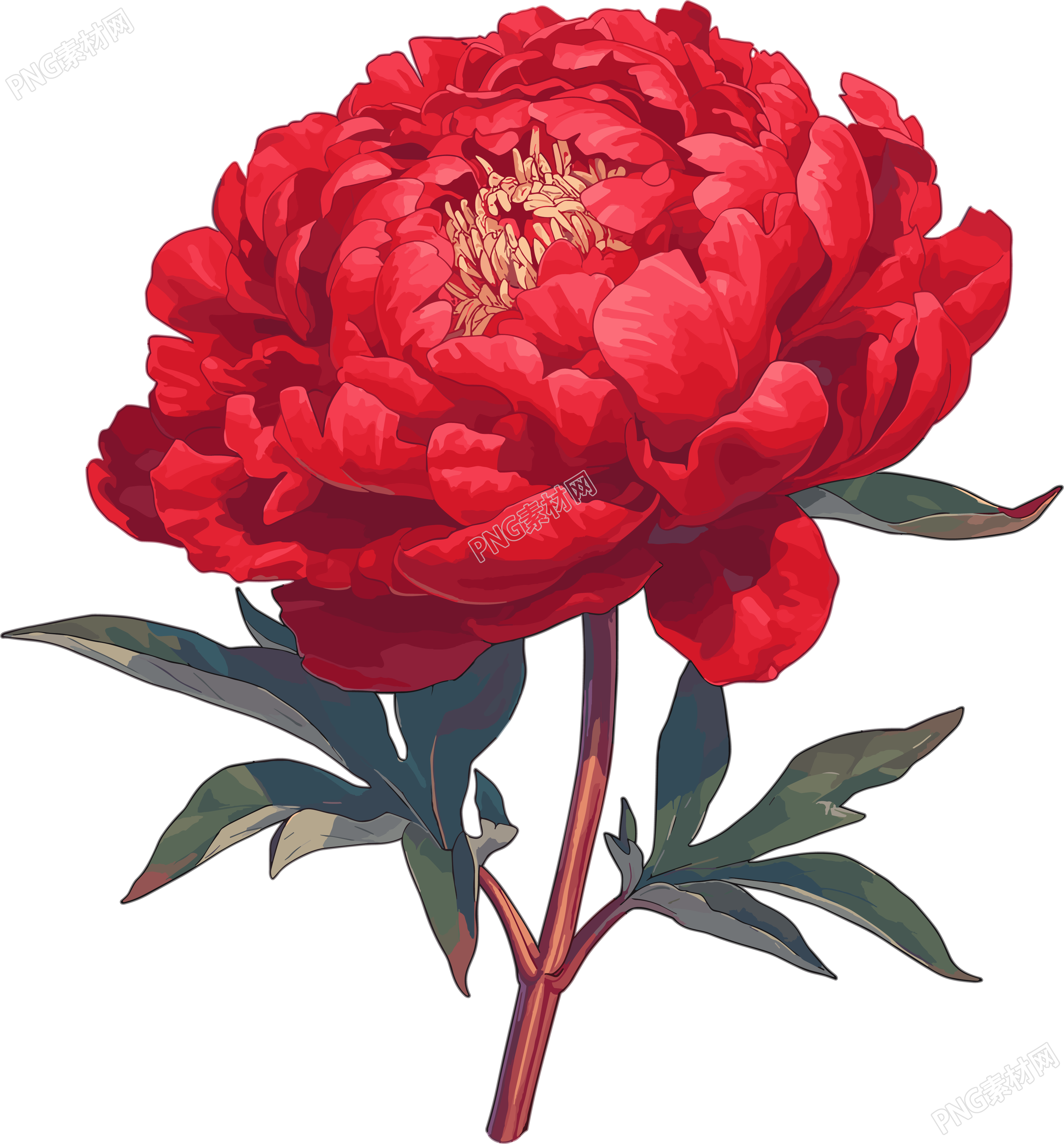 红牡丹插画素材