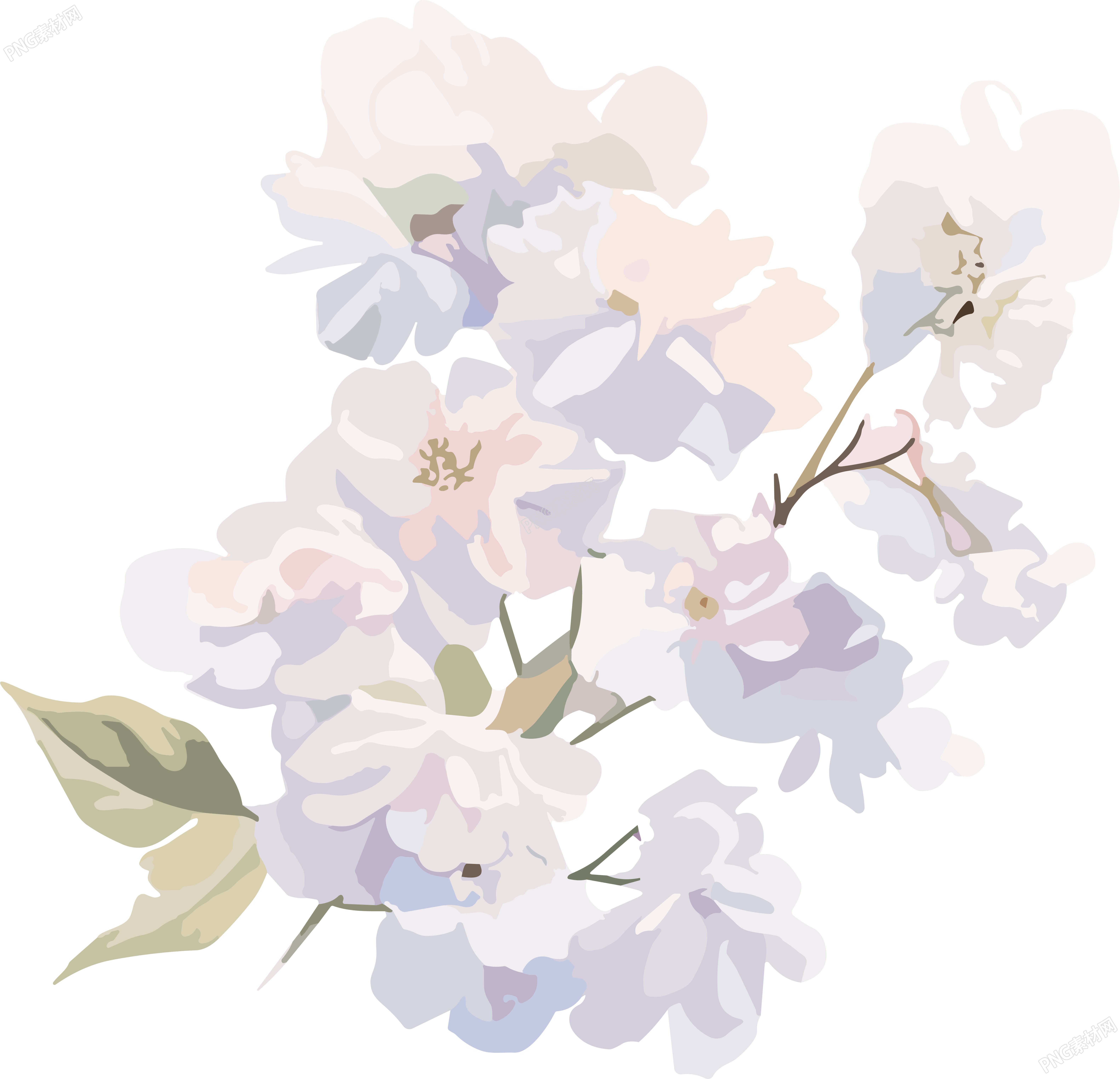 洁白花卉手账元素