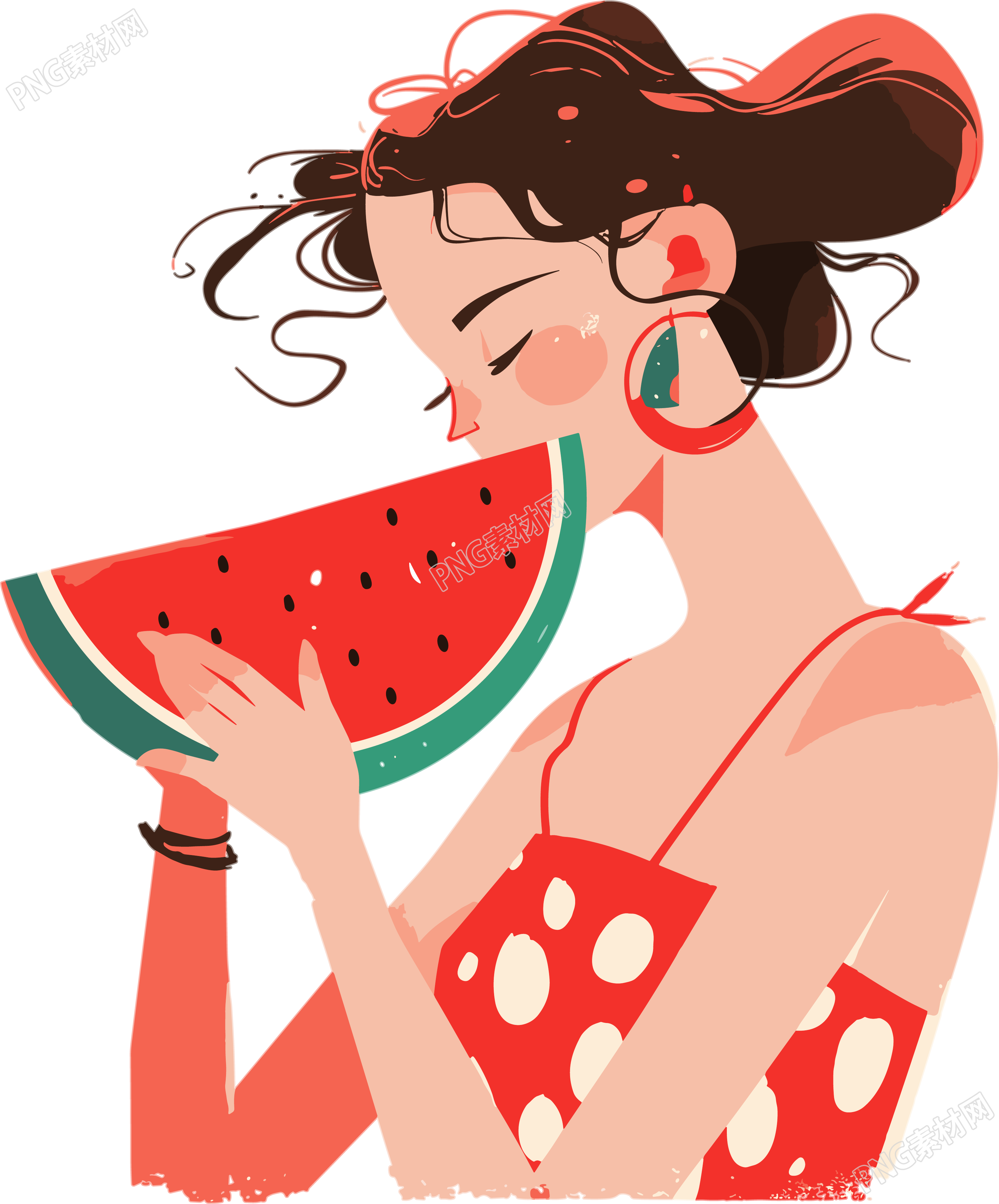 女孩吃西瓜唯美素材