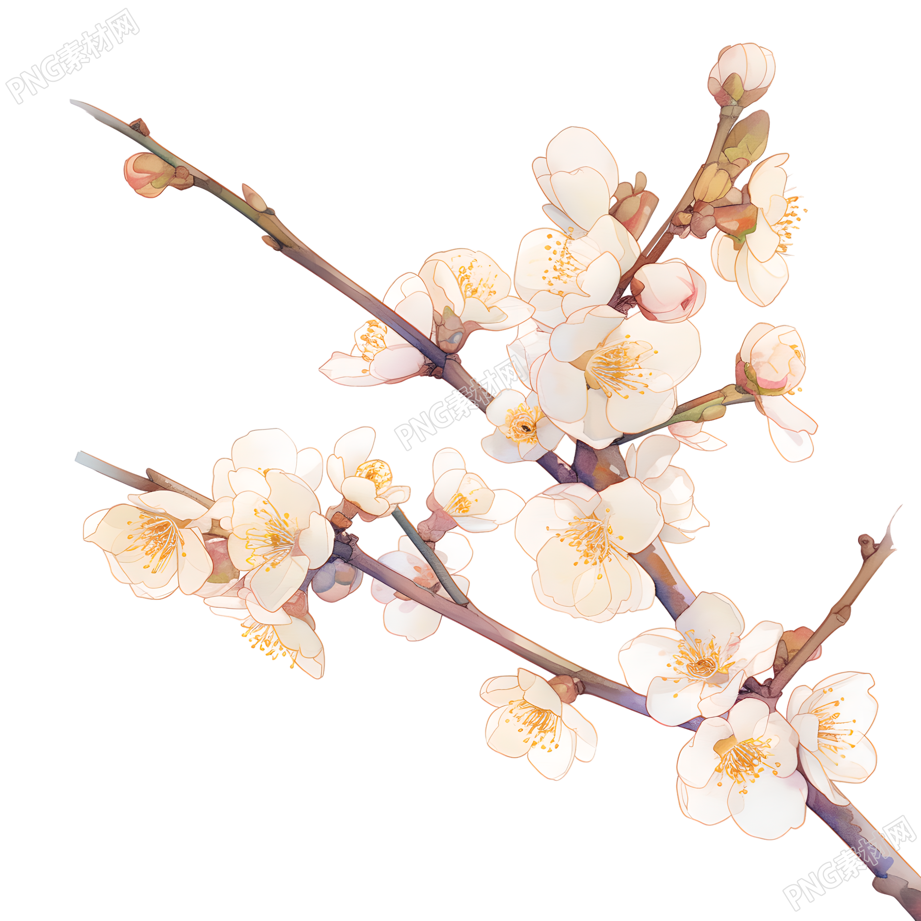 樱花彩铅插画素材