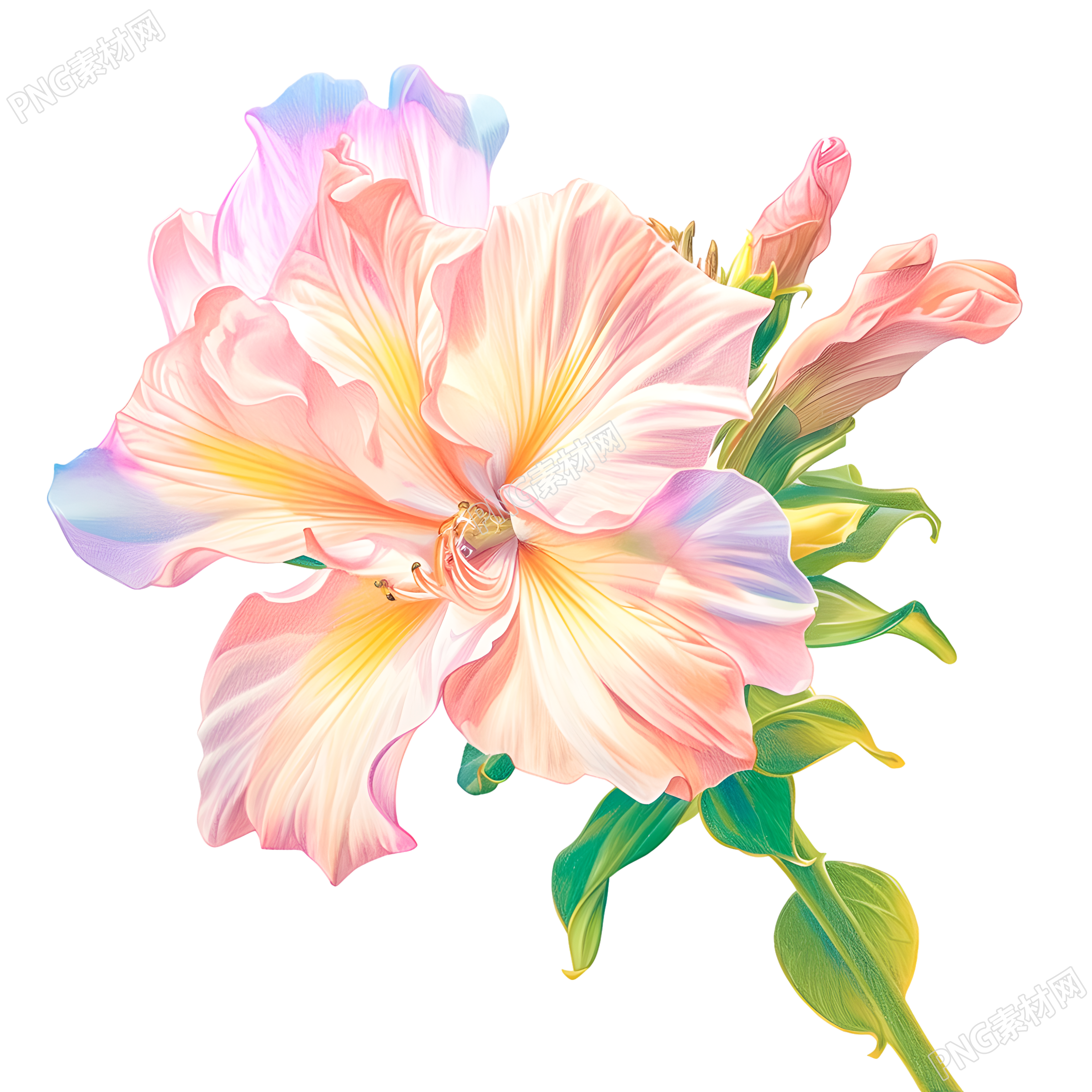 花朵彩铅透明背景素材