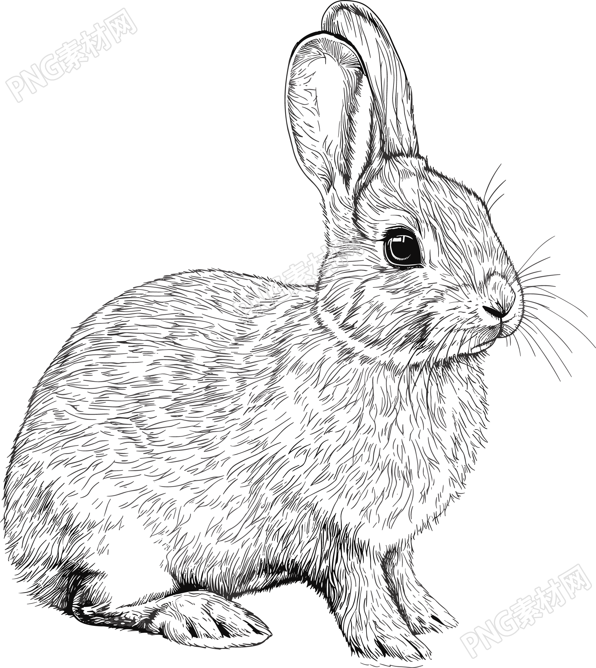 小白兔素描插画素材