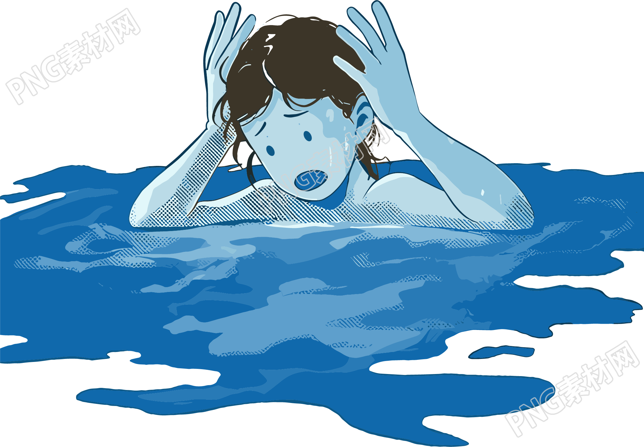 溺水男孩插画设计元素