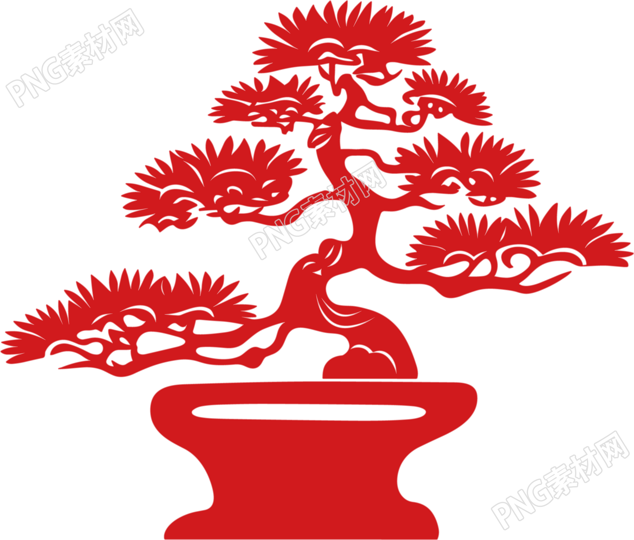 松树盆景剪纸插图