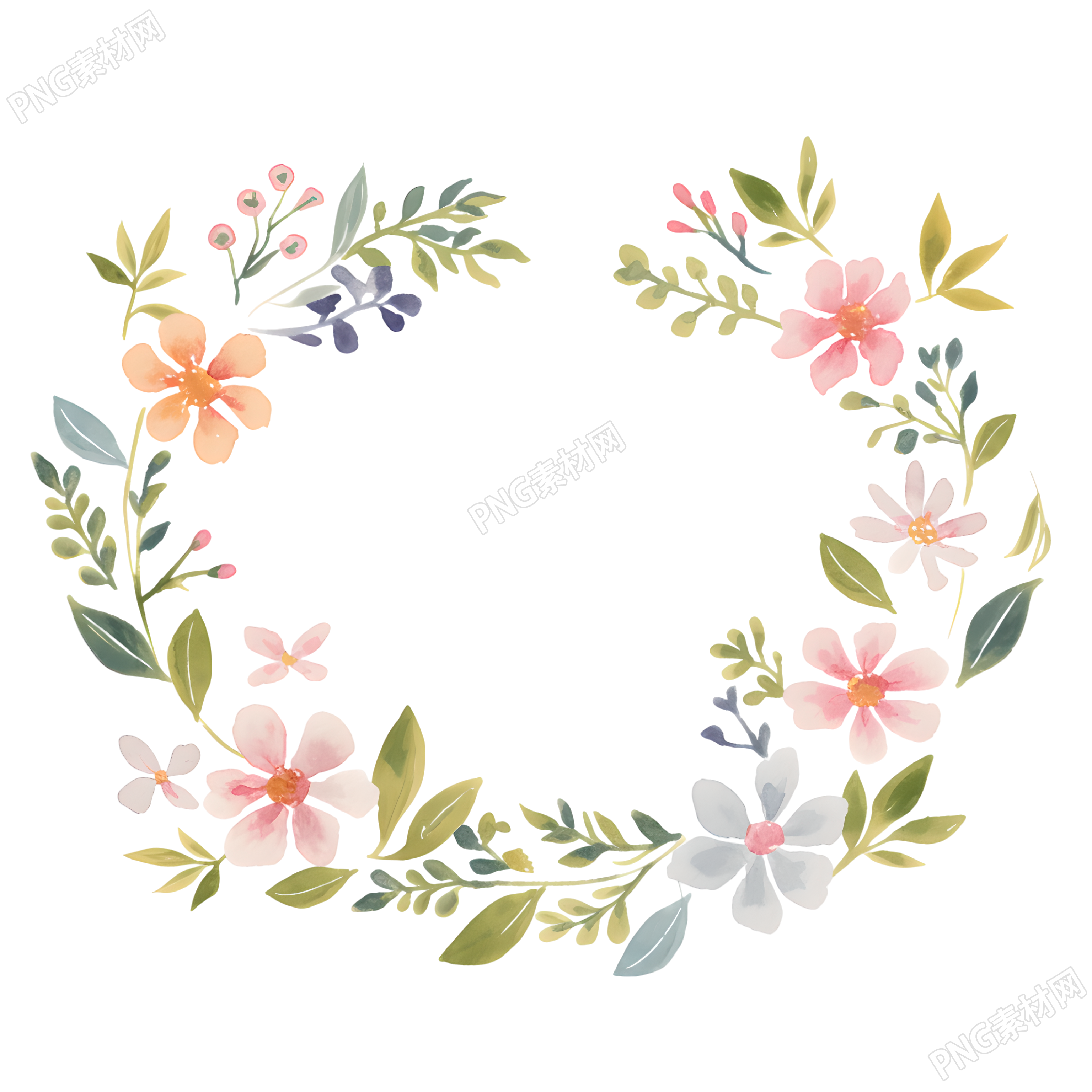 水彩植物花环插图