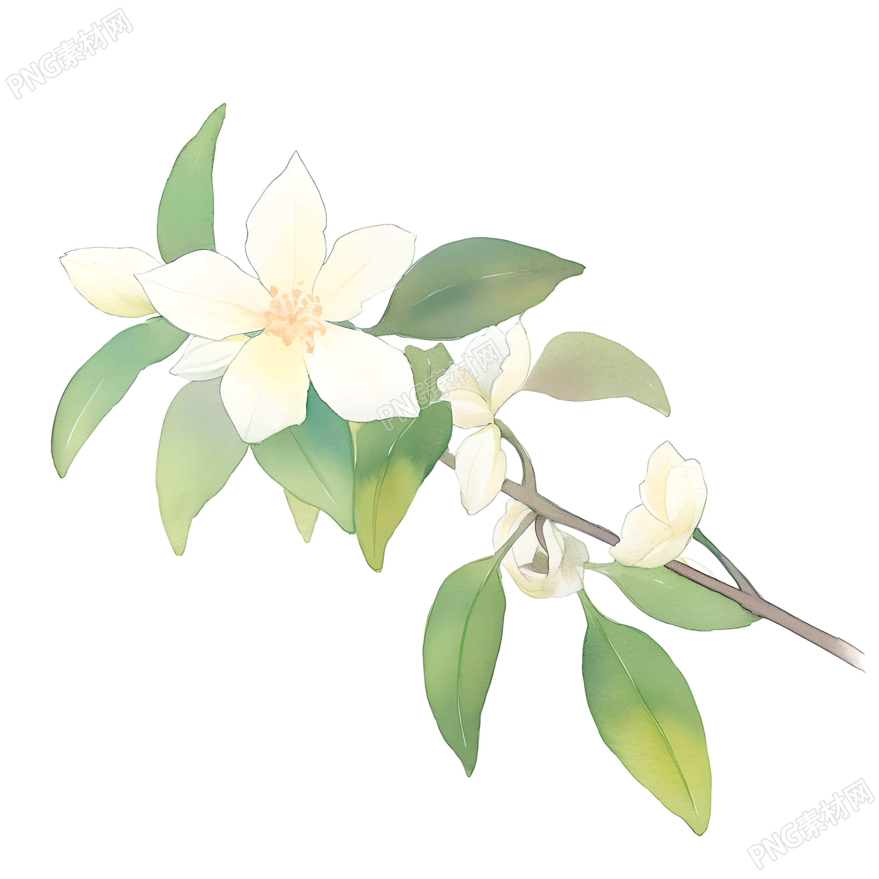 水彩植物小白花插画