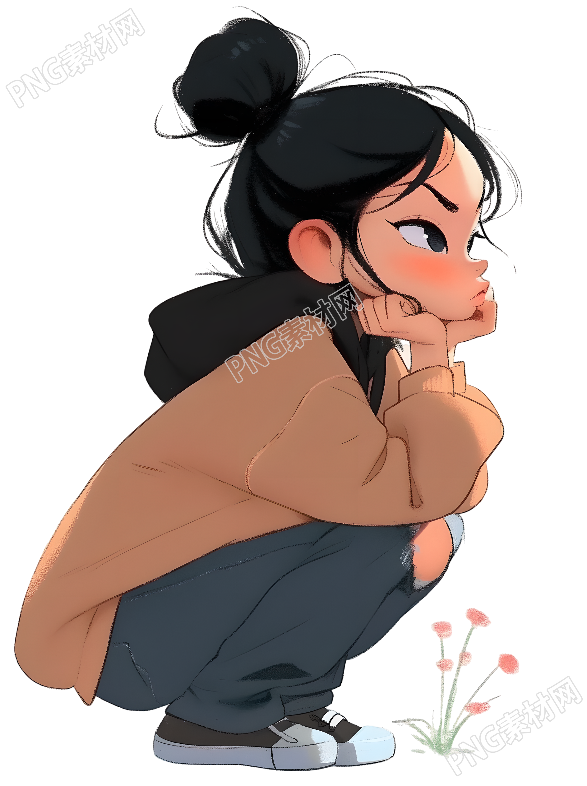 可爱小女孩生闷气插画