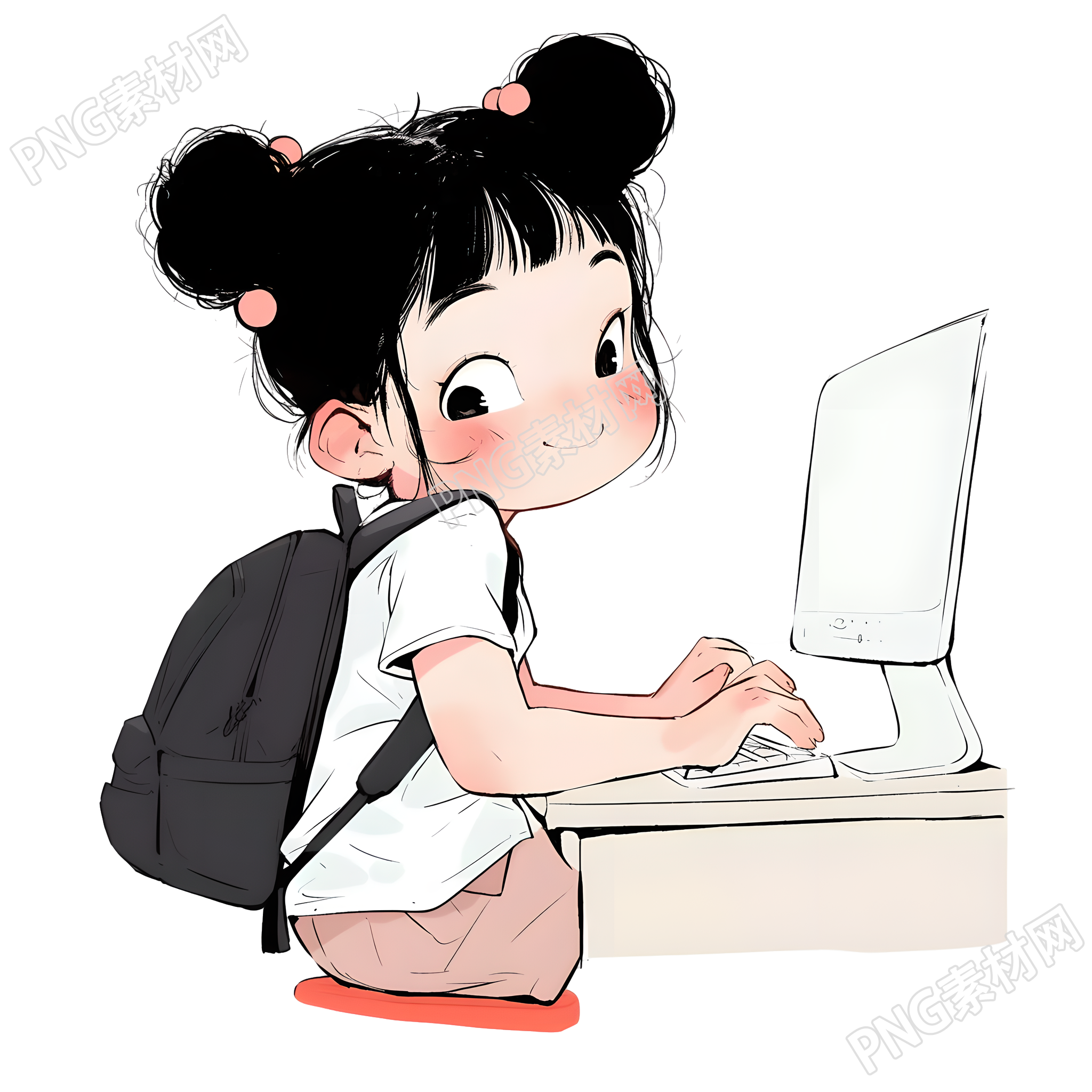 可爱小女孩玩电脑素材